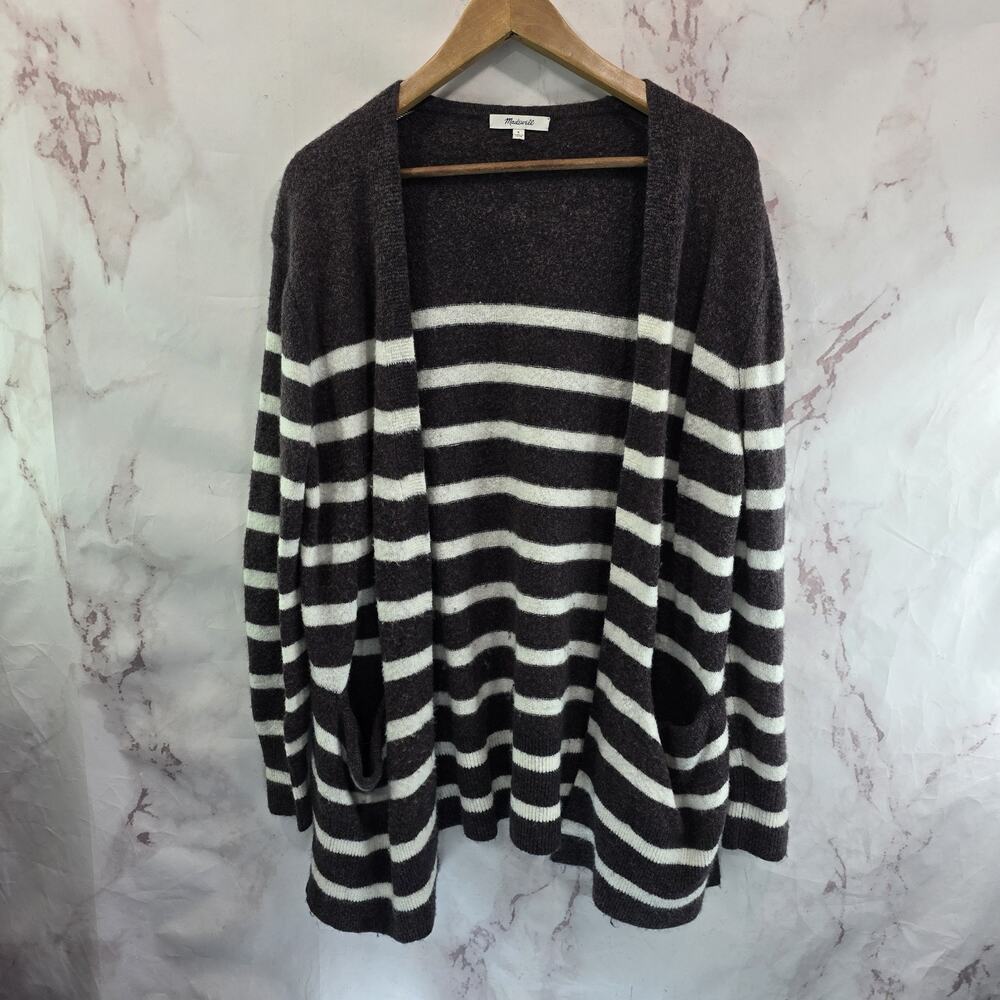 Madewell Cardigan Womens Small Purple White Striped Open Sweater Long Slouchy